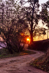 View of earth trail at morning sunrise.