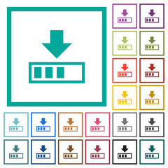 Download in progress flat color icons with quadrant frames