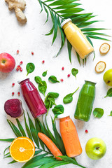 Colorful smoothies and ingredients