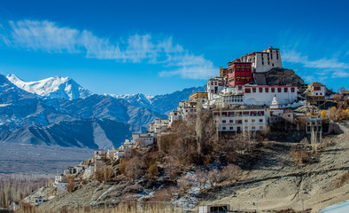 Fototapeta na wymiar Thiksey Monastery, Thikse Gompa - Leh Ladakh , Thiksey Monastery Leh Ladakh - Popular Place to See in Leh-Ladakh India.