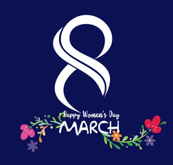 8 march women's day vector illustration and calligraphy.
