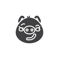 Unhappy piggy face emoticon vector icon. filled flat sign for mobile concept and web design. Confused piggy face emoji glyph icon. Pig year zodiac symbol, logo illustration. Vector graphics
