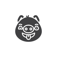 Crazy face with eyes and mouth showing tongue vector icon. filled flat sign for mobile concept and web design. Piggy face Emoji glyph icon. Pig year zodiac symbol, logo illustration.