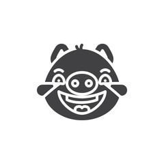 Laughing piggy face emoticon vector icon. filled flat sign for mobile concept and web design. Piggy Face With Tears of Joy emoji glyph icon. Pig year zodiac symbol, logo illustration. Pixel perfect 