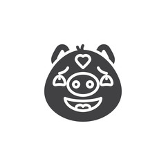 Piggy in love face emoticon vector icon. filled flat sign for mobile concept and web design. Piggy face emoji with heart glyph icon. Pig year zodiac symbol, logo illustration. Pixel perfect vector 