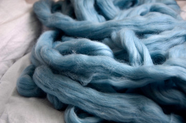 Blue Yarn made from Merino wool. Blue with white