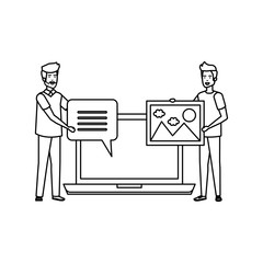 young businessmen with laptop and speech bubble