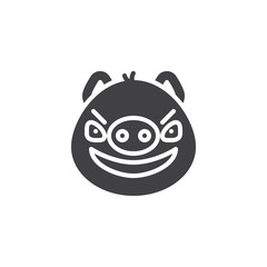 Aggressive piggy face emoticon vector icon. filled flat sign for mobile concept and web design. Angry face emoji glyph icon. Pig year zodiac symbol, logo illustration. Pixel perfect vector graphics