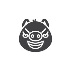Sarcastic piggy face emoji vector icon. filled flat sign for mobile concept and web design. Mocked face emoticon glyph icon. Pig year zodiac symbol, logo illustration. Pixel perfect vector graphics
