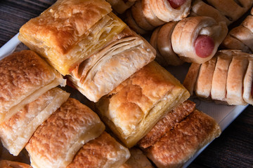 Homemade puff pastry with wienerwurst