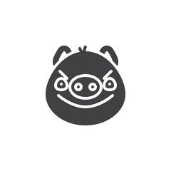 Piggy displeased face emoticon vector icon. filled flat sign for mobile concept and web design. Angry face emoji glyph icon. Pig year zodiac symbol, logo illustration. Pixel perfect vector graphics