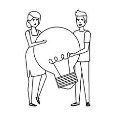 young business couple with bulb light