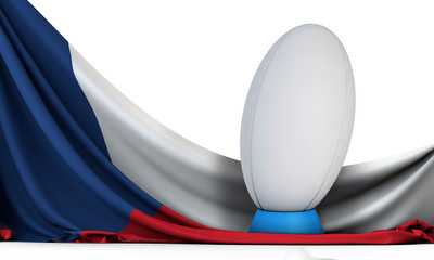 Czech Republic flag with rugby sport ball. 3D Rendering