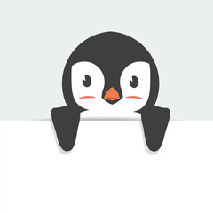 Cute Penguin holding  sign  cartoon