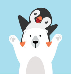 panguin riding on polar bear