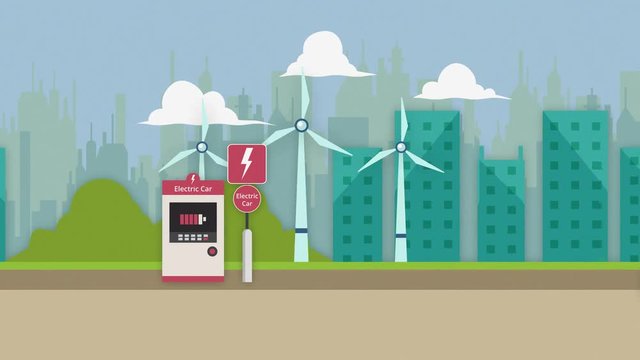 Seamlessly loopable paper art animation of an electric car charging ant the station