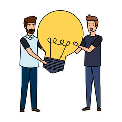 young businessmen lifting bulb