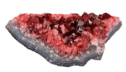 red ruby in geode isolated on white