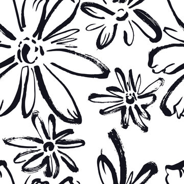 Abstract Pattern Black Flowers Sketch Style