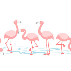 Flamingo walking in the pond - repeat pattern 