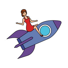 casual businesswoman flying in rocket