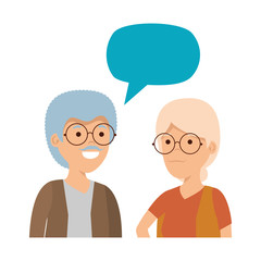 cute grandparents couple with speech bubble