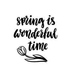Hand-drawn lettering phrase: Spring is wonderful time. In a trendy calligraphic style. It can be used for greeting card, mug, brochures, poster, label, sticker etc.