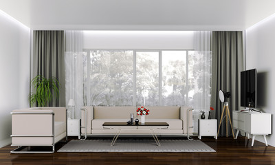 interior living room with sofa, plant, lamp, smart tv., 3D render