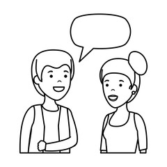 young couple with speech bubble characters