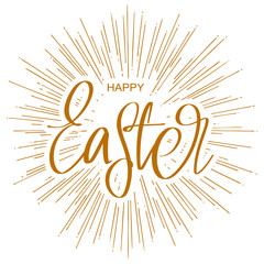 Happy Easter holiday religious calligraphic text symbol of Christianity hand drawn vector illustration sketch