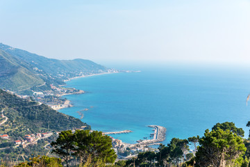 Fototapeta na wymiar Mediterranean Sea View from The Mountains of Southern Italy