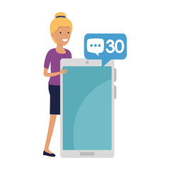 young woman with smartphone and speech bubble