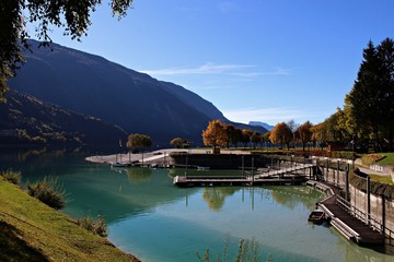 Naklejka premium Italy, Trentino: Detail of Molveno Lake.
