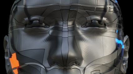 Face of futuristic robot of dark color