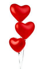 Fototapeta na wymiar Air Balloons. Bunch of red heart shaped foil balloons