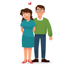 vector illustration of new couple a little bit too shy when they getting close to each other, nerd couple - Vector