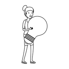 young woman with bulb character