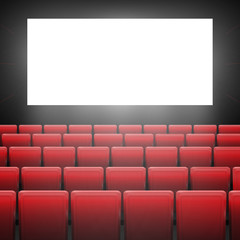Movie cinema screen with red seats. Graphic concept for your design.Movie cinema premiere poster design with white screen.