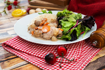 White Veal Stew (Blanquette de Veau) and rice