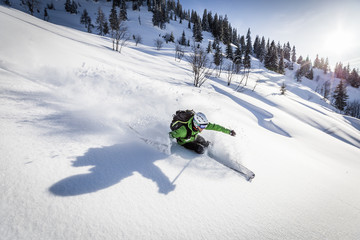 Skifahrer im Gelände im Schnee