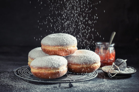 Delicious And Sweet Donuts With Powdered Sugar