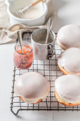 Fototapeta na wymiar Sweet and fresh donuts hot and freshly baked