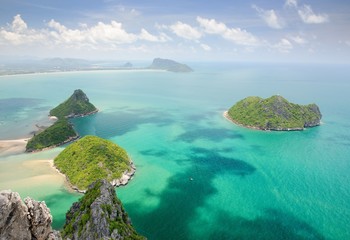 Aerial view of tiny uninhabited islands in the Prachuap bay in Prachuap Khiri Khan province of...