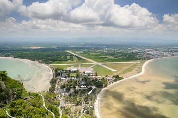 Aerial view of Wing 5 Royal Thai Air Force base, Ao Manao bay, Ao Manao beach and Prachuap bay in...