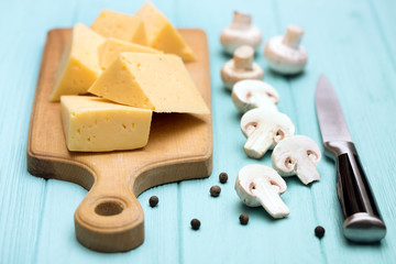 cheese on a cutting board
