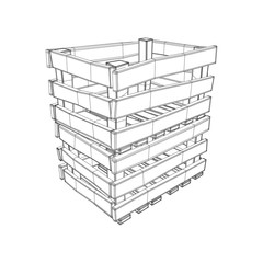 Wooden box for transportation and storage of products. Empty crate for fruits and vegetables. Model wireframe low poly mesh vector illustration