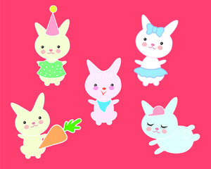 Obraz premium A set of cute rabbits in different costumes.