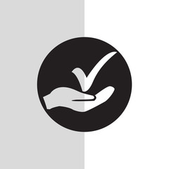 Checkmark on hand web icon. vector design