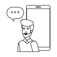 young man with smartphone and speech bubble