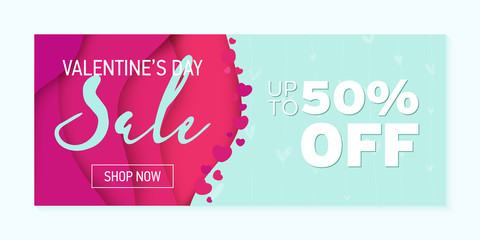 Valentines Day mega sale horizontal banner. Super discount template